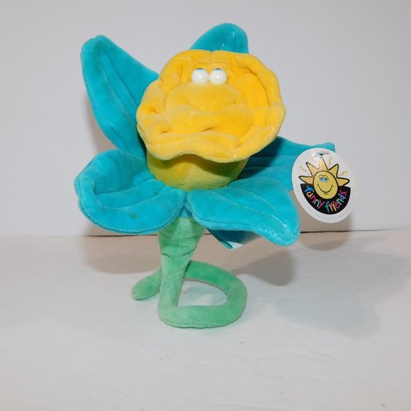 Funny Friends Soft Sculpture Daffodil Flower New with Tag Blue Yellow Plush - Picture 1 of 8